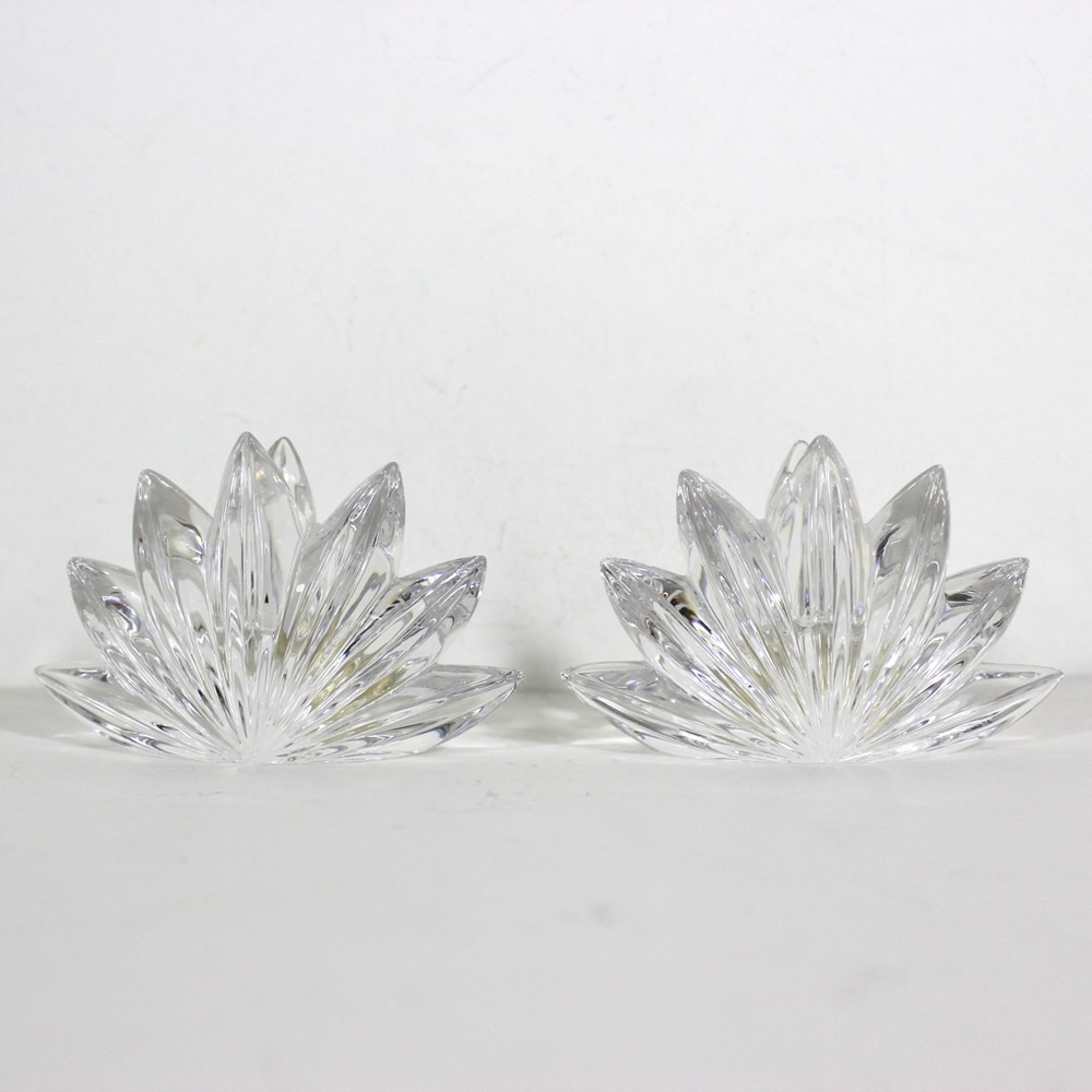 Pair of Art Deco Crystal Candleholders Flower Shape